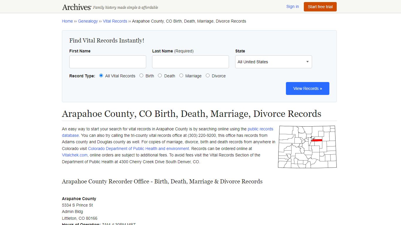 Arapahoe County, CO Birth, Death, Marriage, Divorce Records - Archives.com